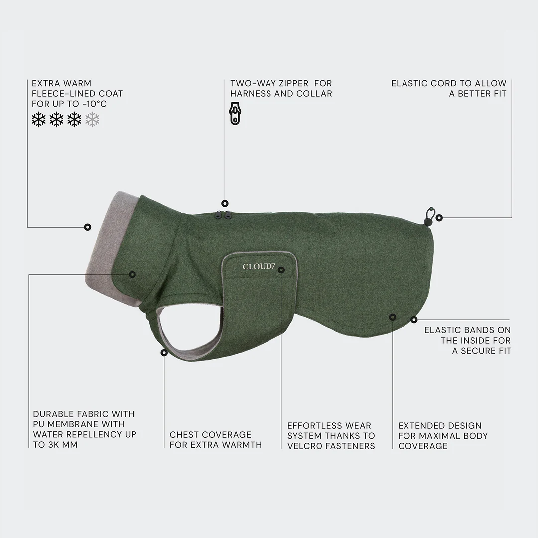 Cloud7 Brooklyn Long Flannel Dog Coat – Fern Green
