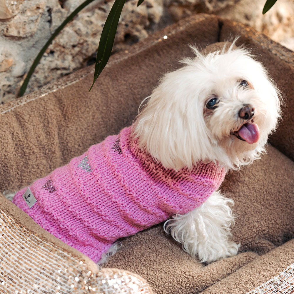 Bright Hearts Sweater for Small Dogs in Pink Baby Alpaca | Vanity Pet
