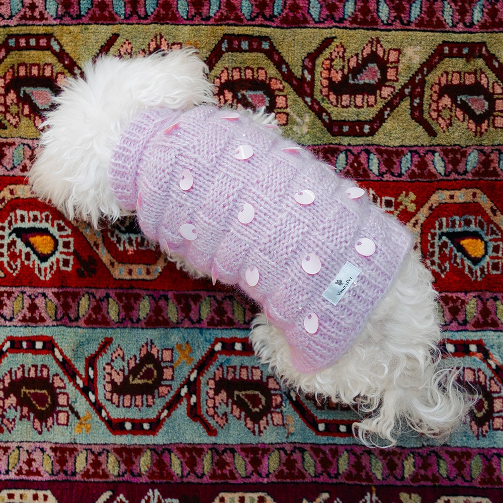 Candy Sweater for Small Dogs in Pink Mohair with Sequins | Vanity Pet