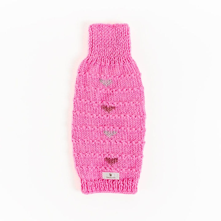 Bright Hearts Sweater for Small Dogs in Pink Baby Alpaca | Vanity Pet