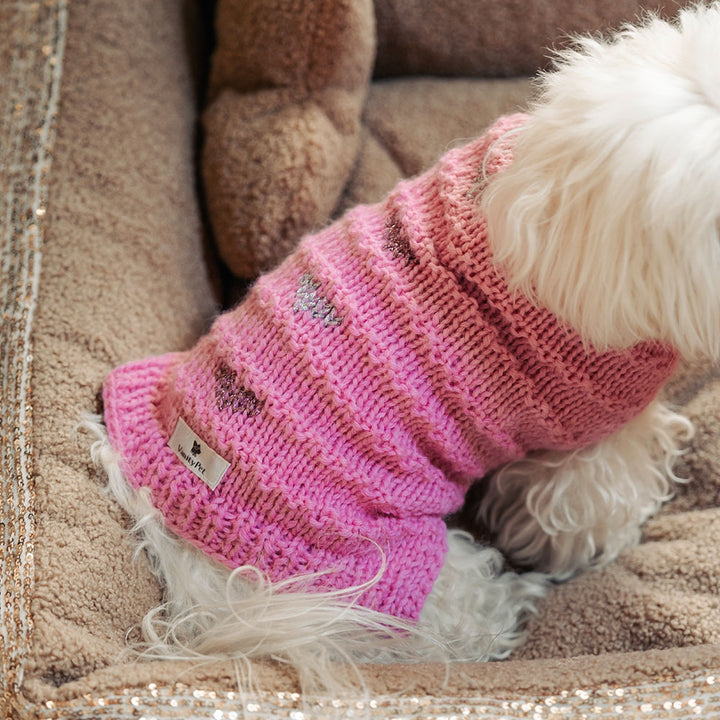Bright Hearts Sweater for Small Dogs in Pink Baby Alpaca | Vanity Pet