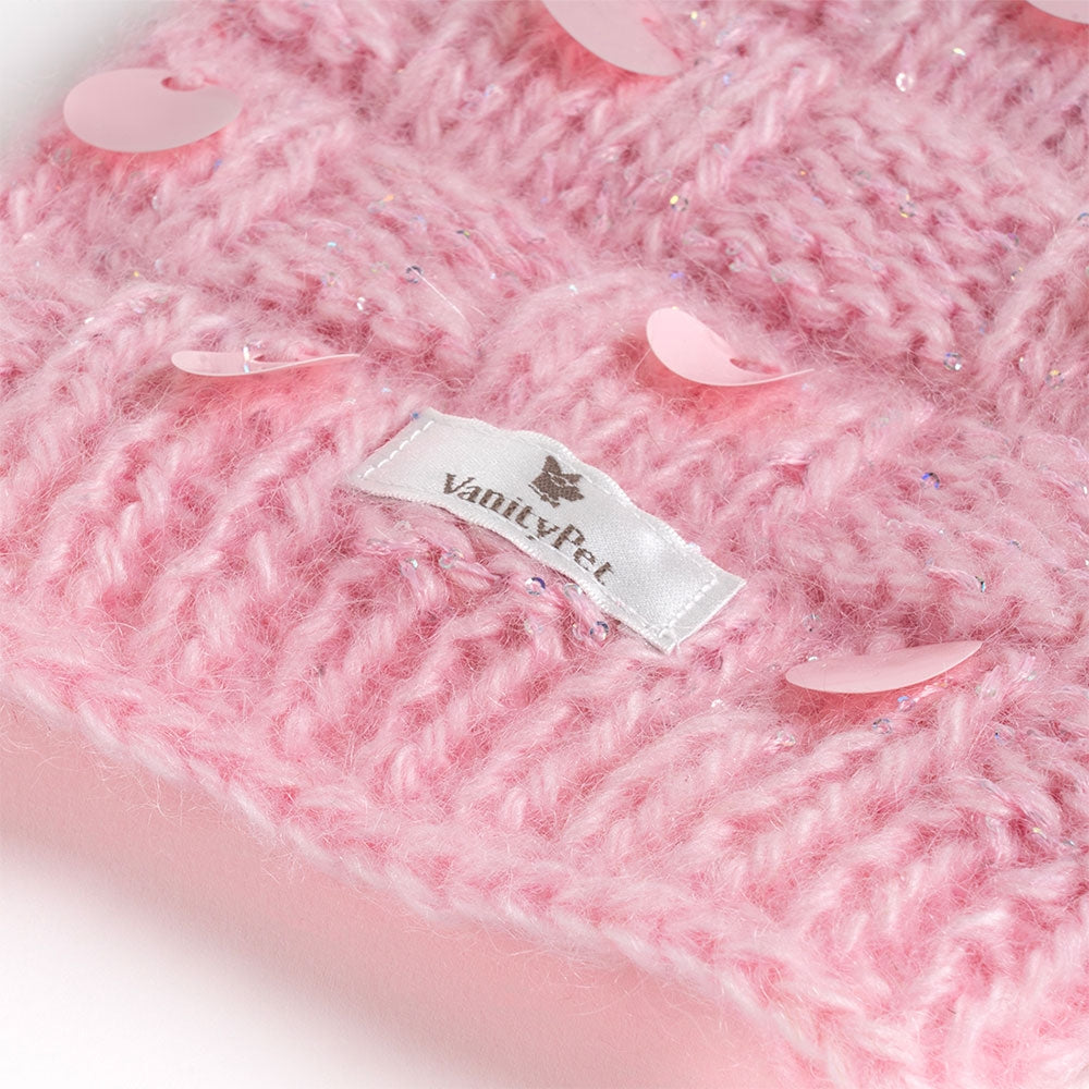 Candy Sweater for Small Dogs in Pink Mohair with Sequins | Vanity Pet