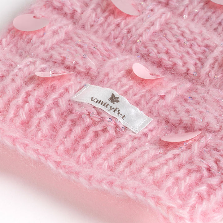 Candy Sweater for Small Dogs in Pink Mohair with Sequins | Vanity Pet