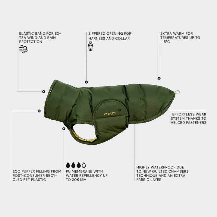 Dog Coat Alaska PRO Olive by CLOUD7  Waterproof Winter Jacket for Dogs