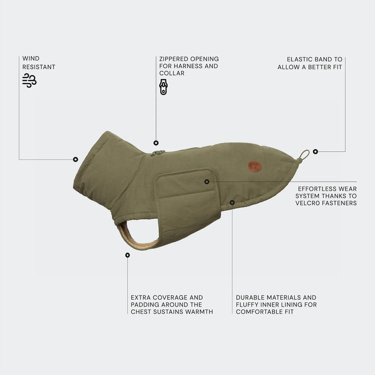 Dog Coat Yukon Teddy Khaki | CLOUD7 Warm Fleece Winter Dog Jacket